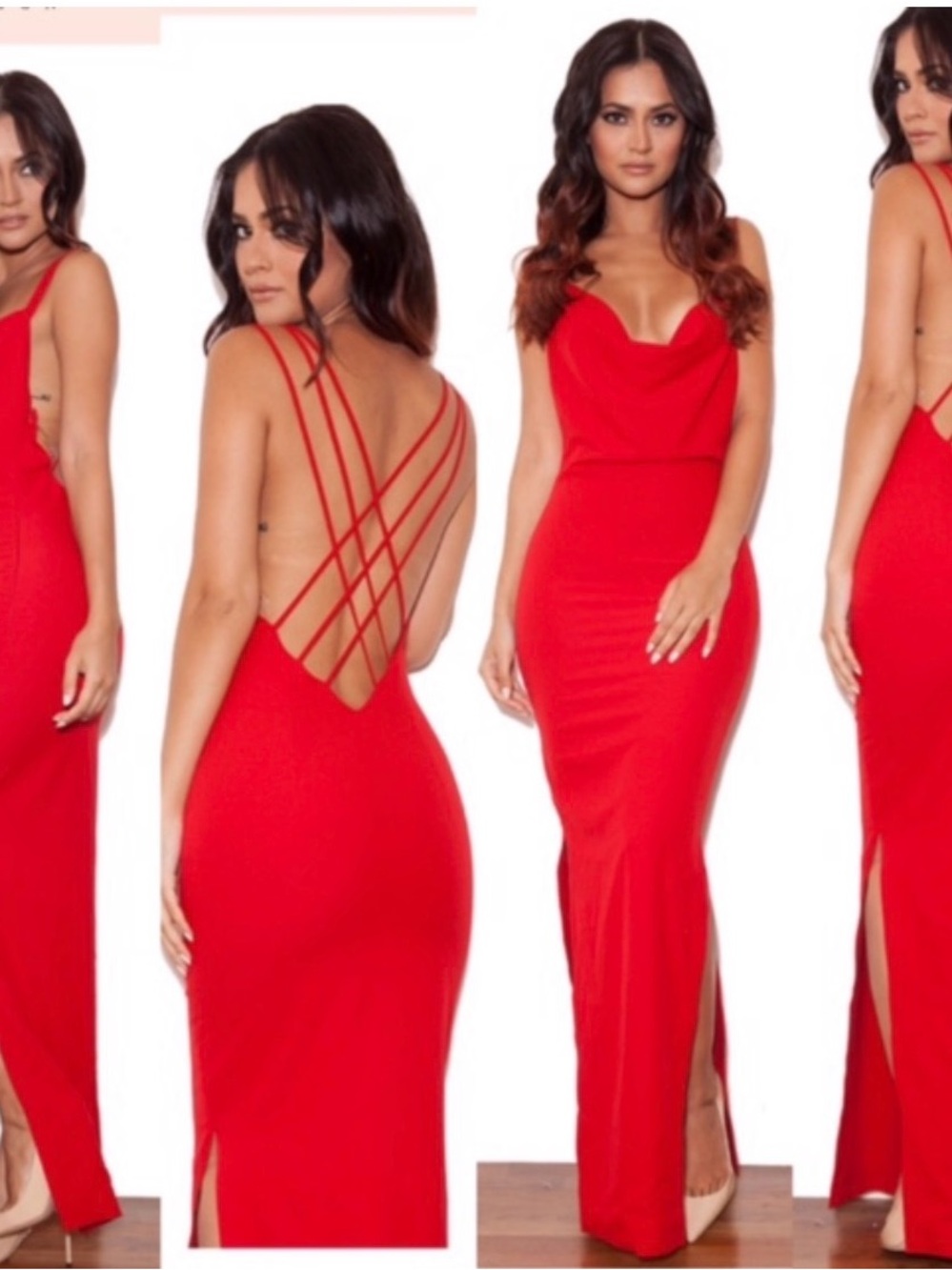 House of CB Red Strappy Backless Cowl Maxi Dress